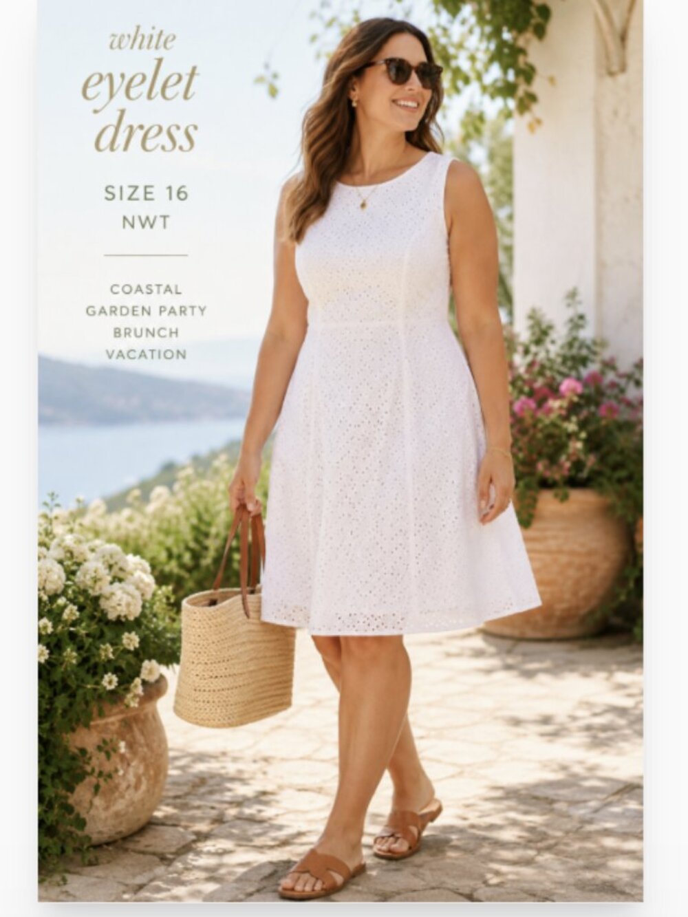 White Eyelet Fit & Flare Dress Size 16
